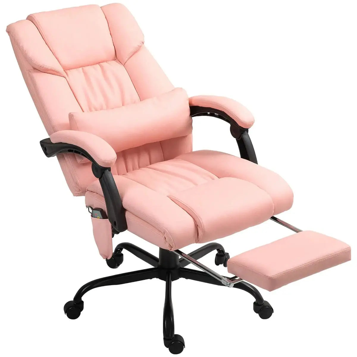 Deluxe Pink Ergonomic Massage Office Chair with Reclining Footrest & 6 - Platinum-Level Office Chairs