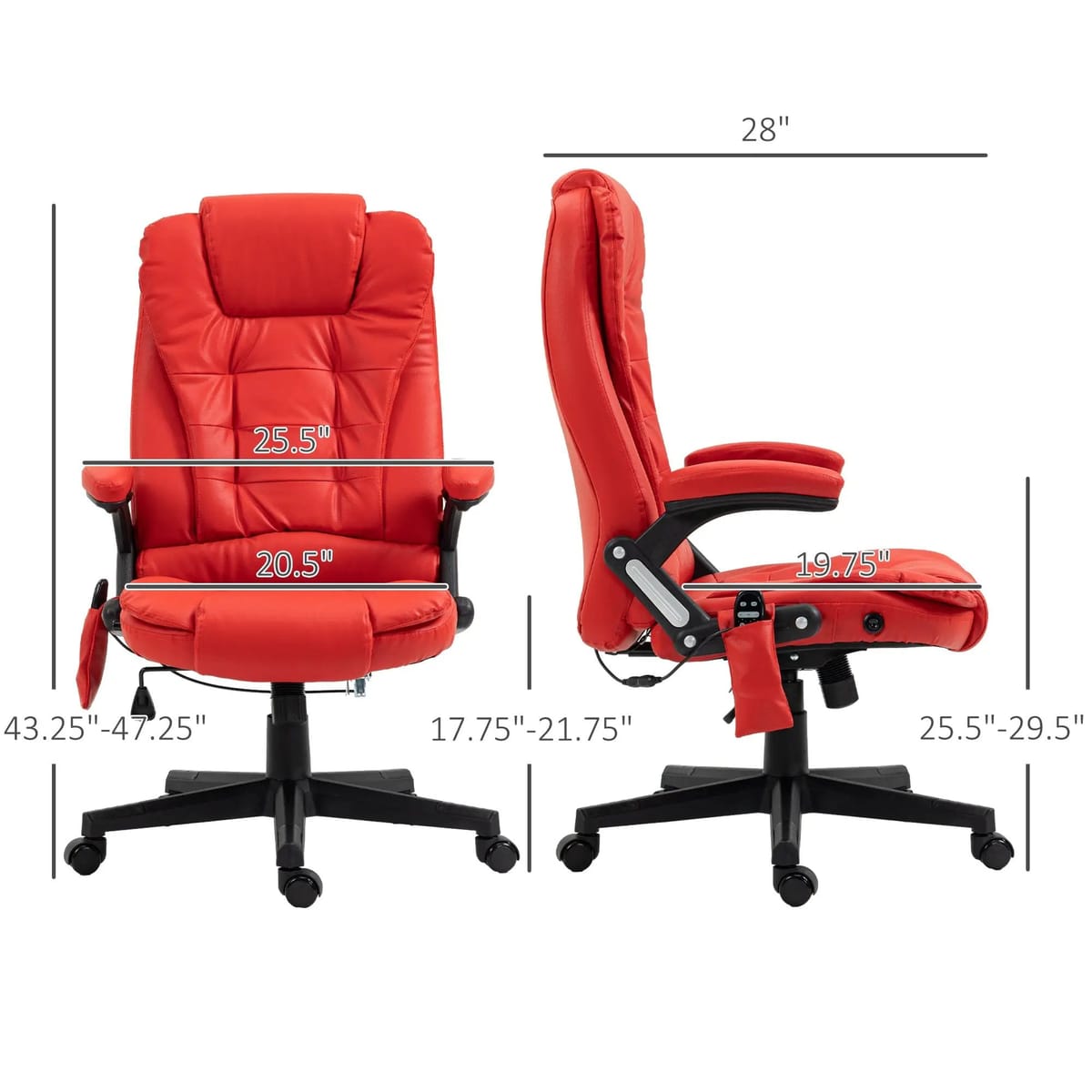 Luxurious red PU leather Doba massage office chair with heated recline, remote control, ergonomic design, and plush cushioning.