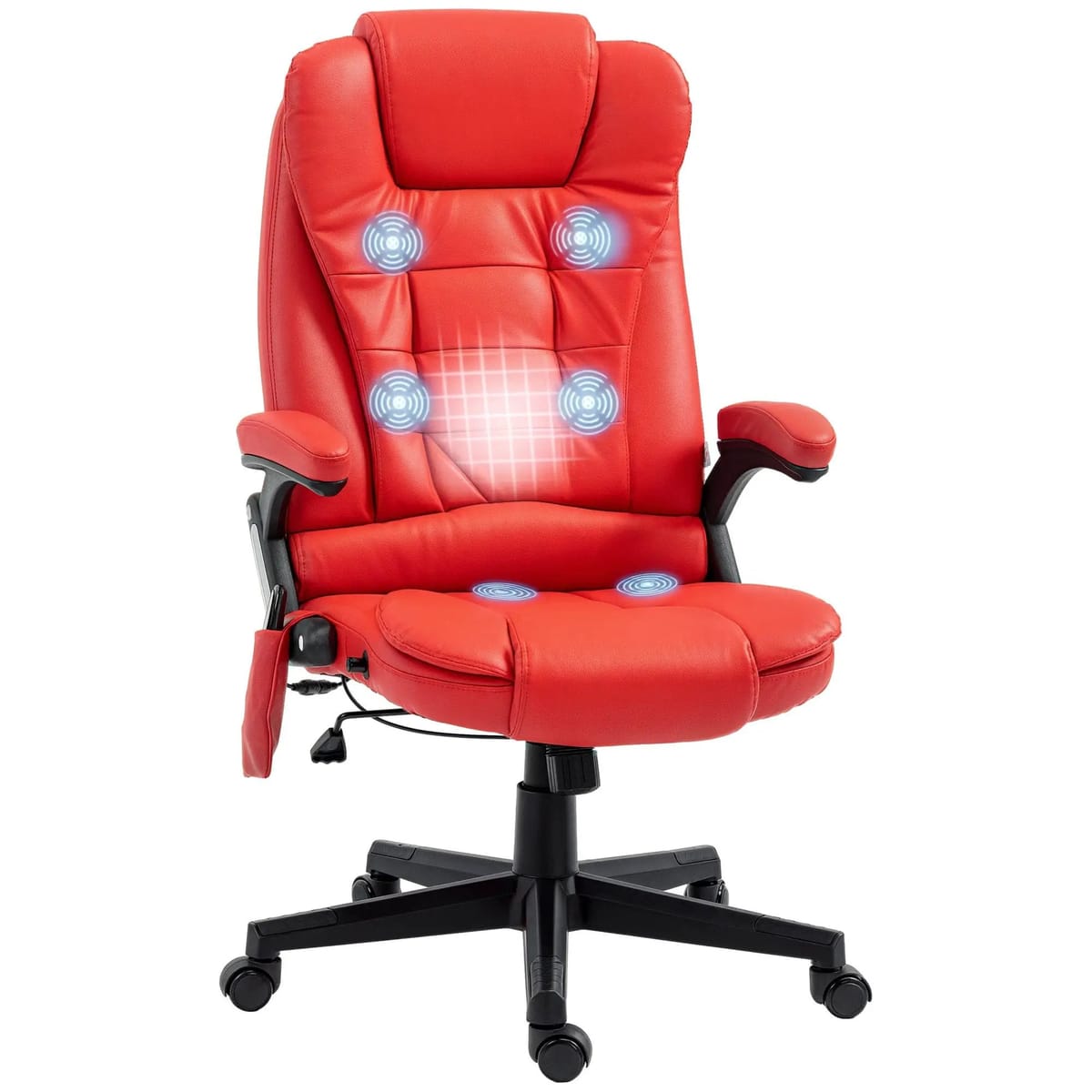 Red PU leather massage office chair with heating, reclining, and remote control, designed for ergonomic comfort by Doba.