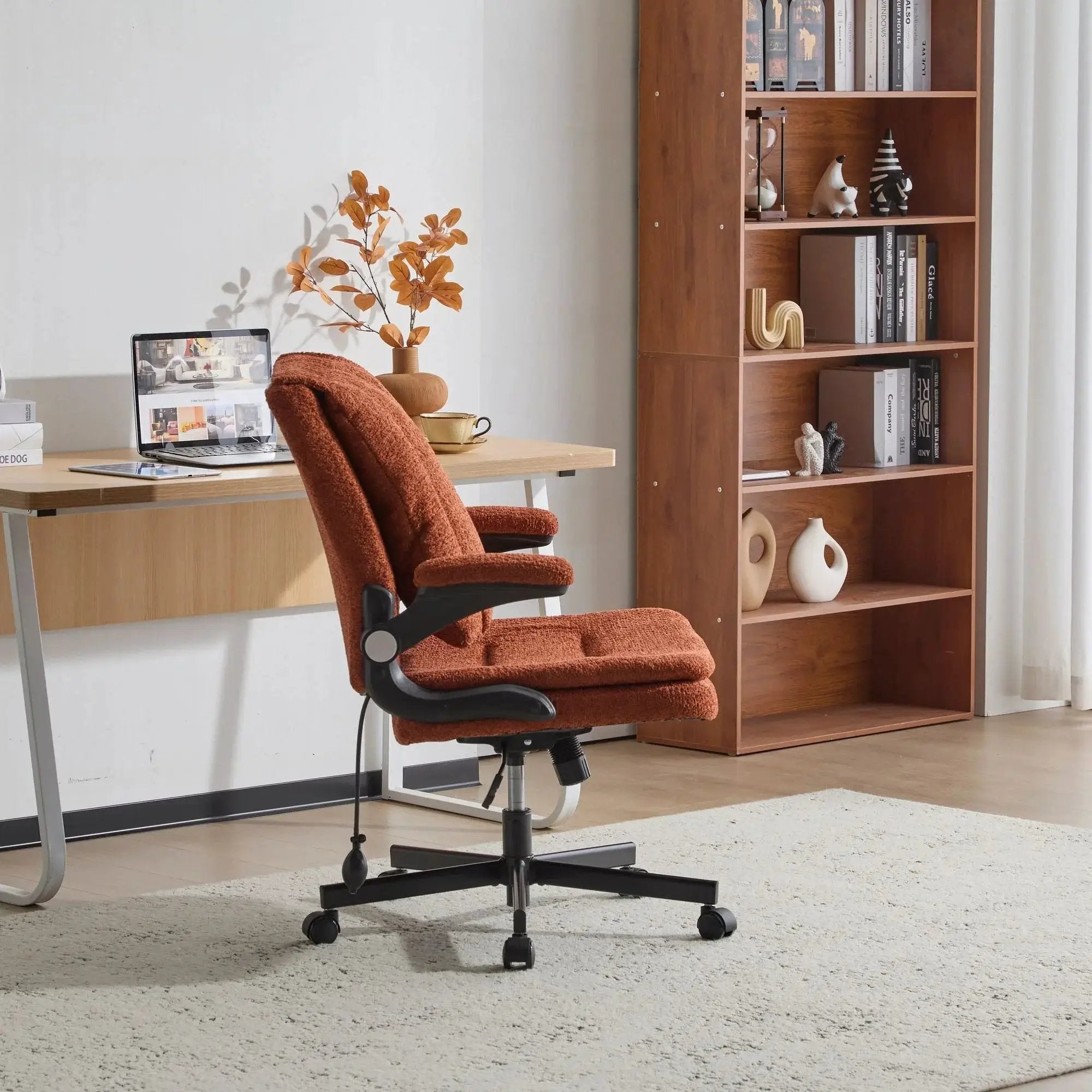 Doba premium ergonomic criss-cross desk chair in orange nylon with flip-up back and arms, designed for comfort and support