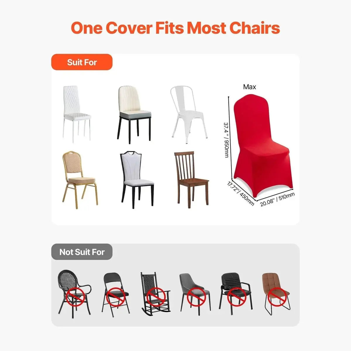 Elegant red polyester chair covers by Doba, premium stretch-fit design for weddings, adding a stylish touch to event seating.