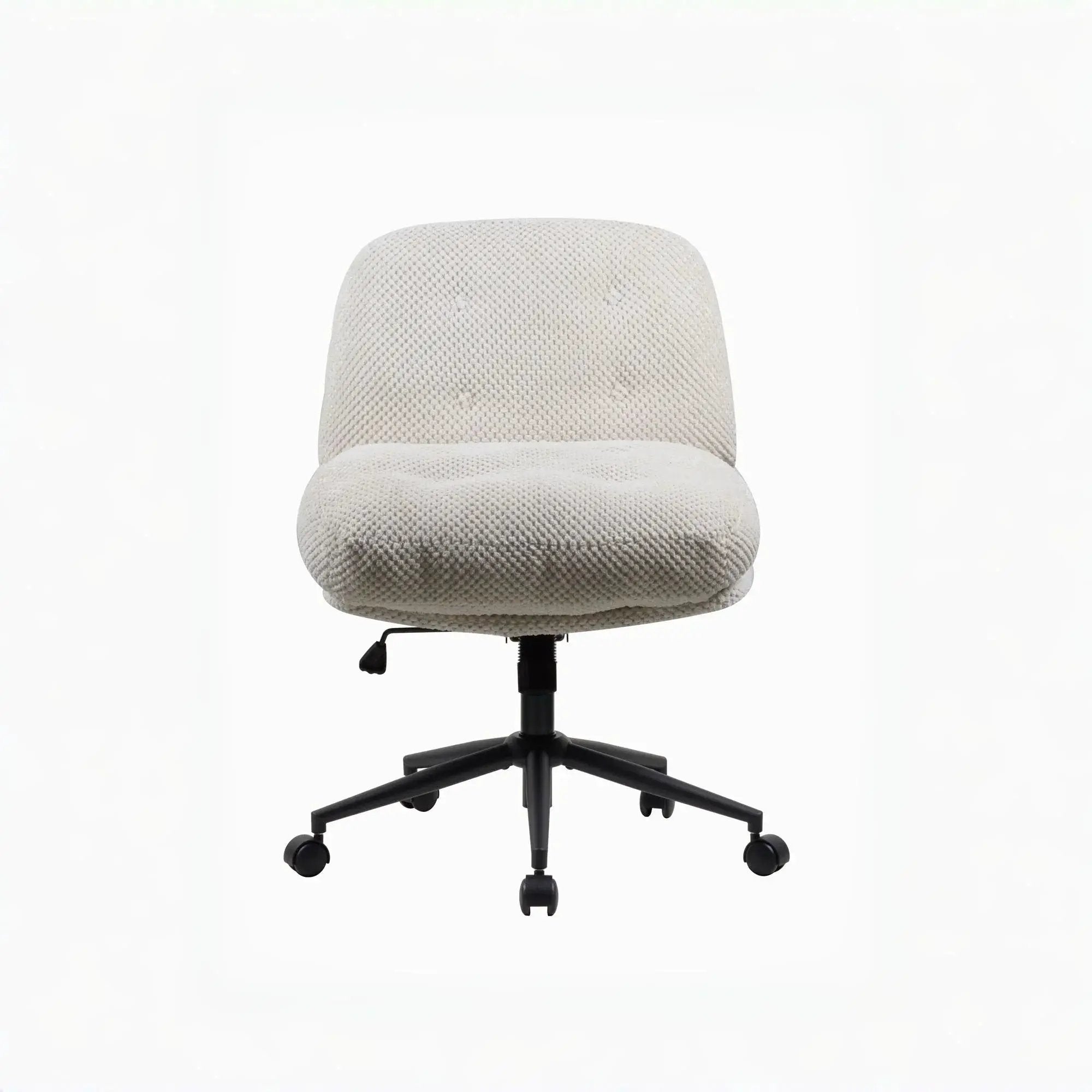 Doba ergonomic white swivel office chair with wide criss-cross seat, adjustable height, plush comfort, and silent wheels