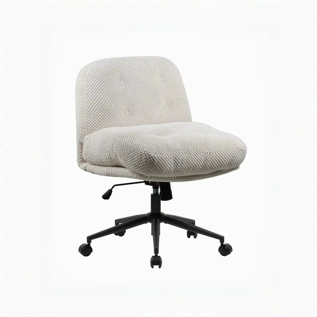 Doba white ergonomic swivel office chair with wide criss-cross seat, adjustable height, plush comfort, and silent wheels