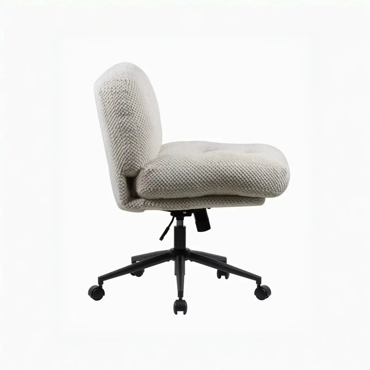 Doba white ergonomic swivel office chair with wide criss-cross seat, adjustable height, plush comfort, and silent wheels.