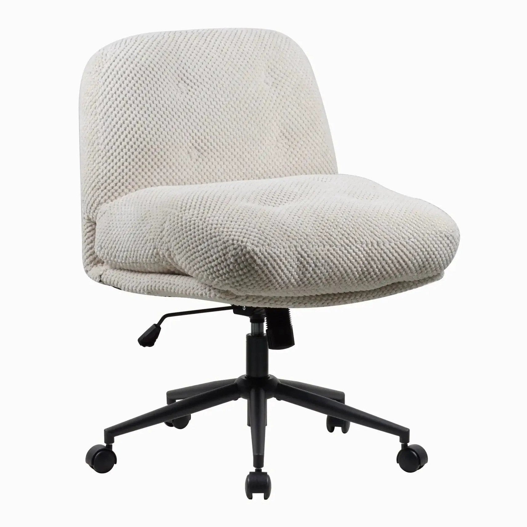 Doba plush cotton candy white ergonomic office chair with criss-cross design, lumbar support, and swivel for comfort and productivity.