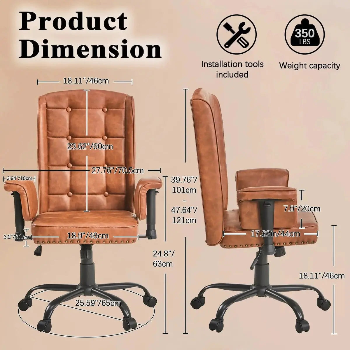 Premium Ergonomic High Back Executive Office Chair for Home Office Professionals - Adjustable Swivel Computer Desk Chair with All-Day Comfort Does not apply