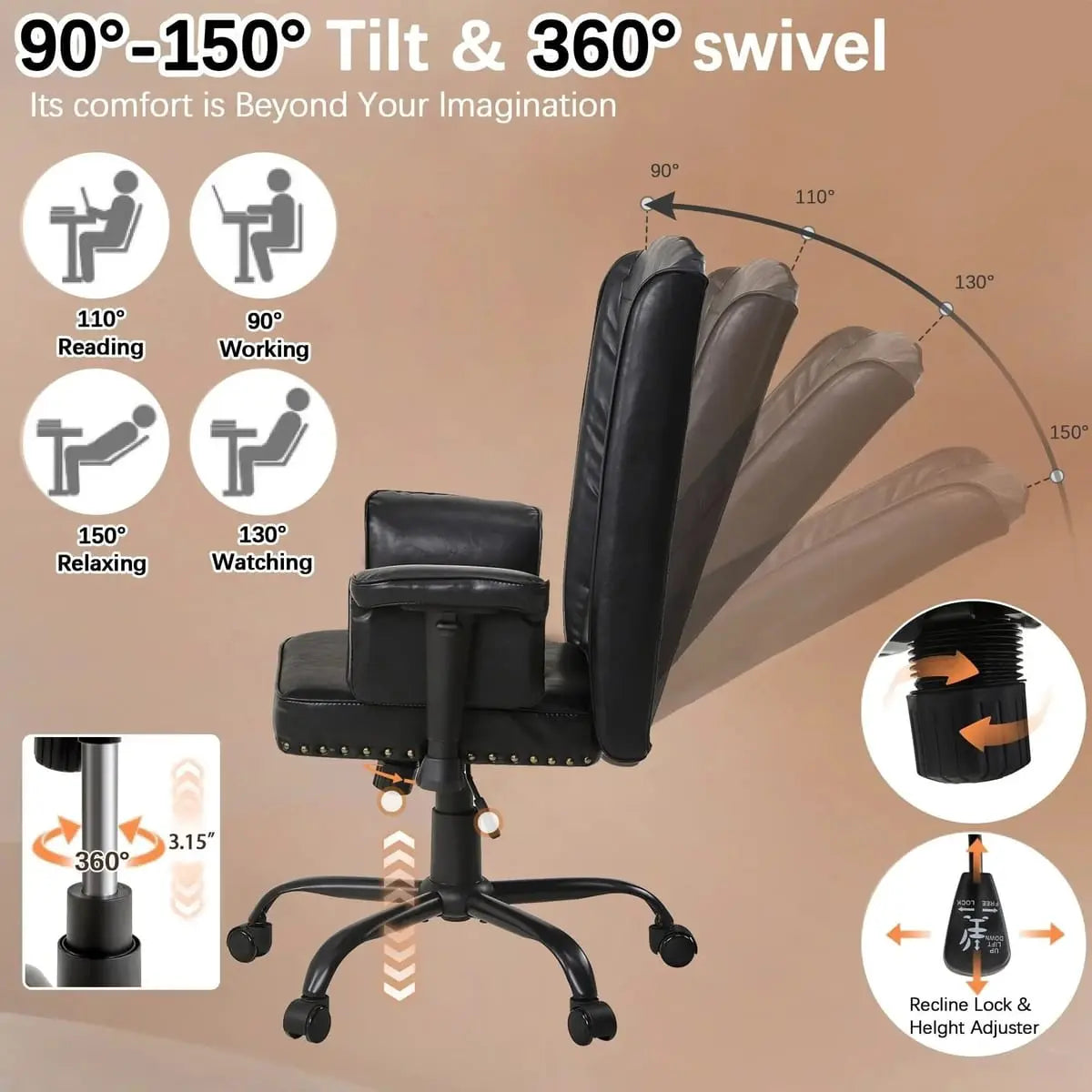 Premium Ergonomic High Back Executive Office Chair for Home Office Professionals - Adjustable Swivel Computer Desk Chair with All-Day Comfort Does not apply