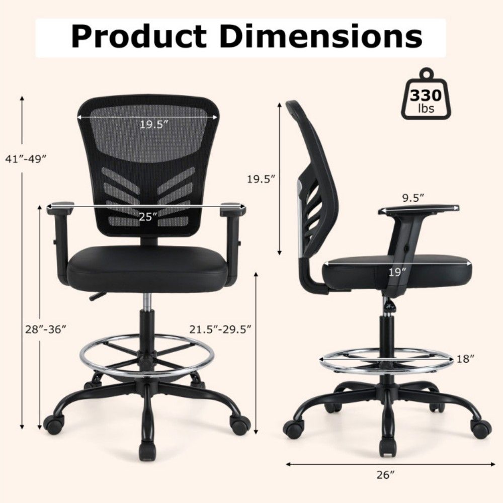 PU trim mesh drafting chair – view 3