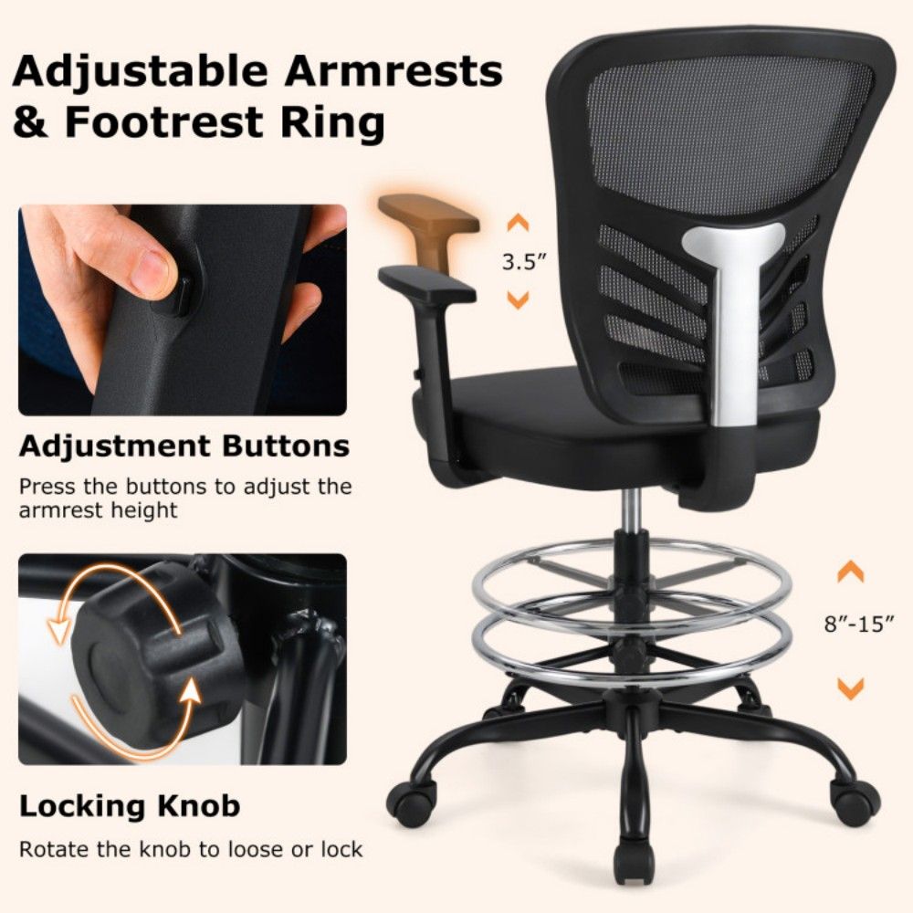 PU trim mesh drafting chair – view 5