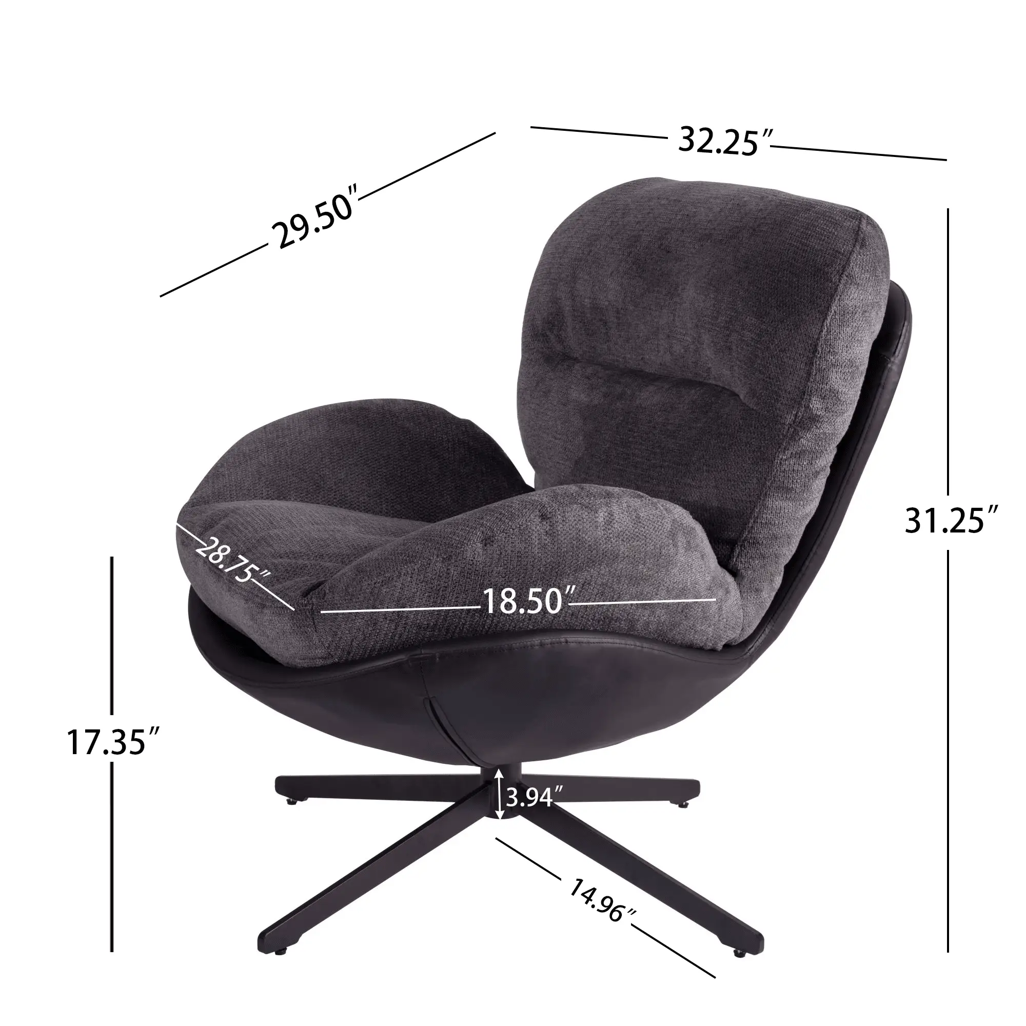 360° Swivel Accent Chair, Modern Chenille Lounge Chair with Faux Leather and Black Metal Base Frame, Comfortable Reading Chair for Small Spaces, Living Room, Bedroom, Reading Corner, Office, Dark Gray by Platinum-Level Office Chairs