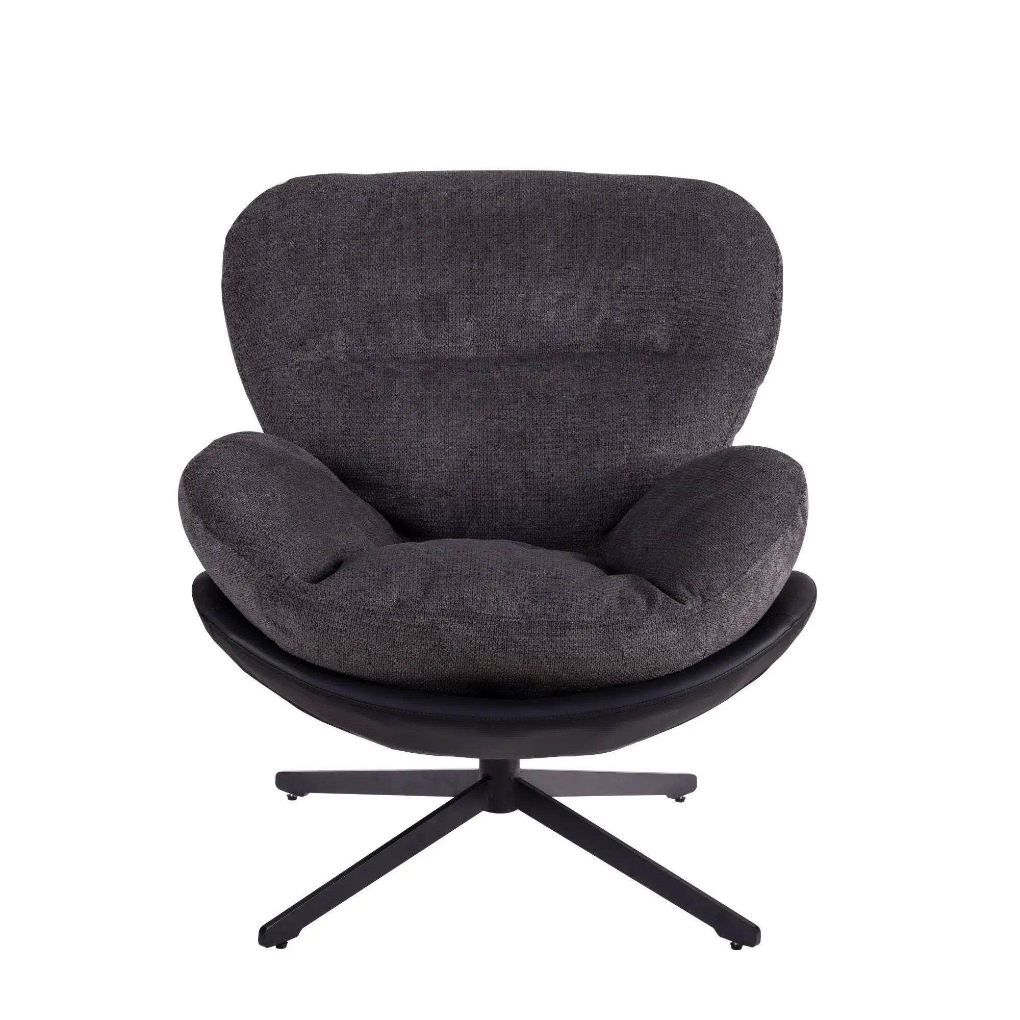 360° Swivel Accent Chair, Modern Chenille Lounge Chair with Faux Leather and Black Metal Base Frame, Comfortable Reading Chair for Small Spaces, Living Room, Bedroom, Reading Corner, Office, Dark Gray by Platinum-Level Office Chairs