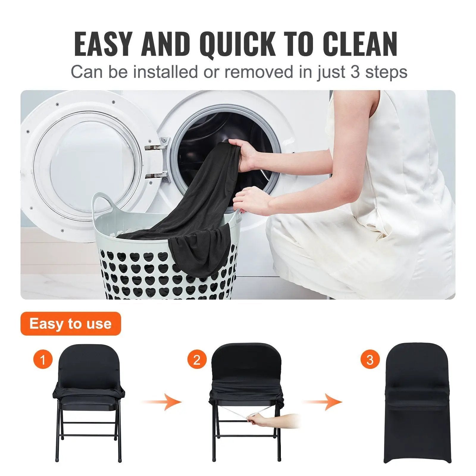 Stretch Spandex Folding Chair Covers, Universal Fitted Chair Cover, Removable Washable Protective Slipcovers, for Wedding, Holiday, Banquet, Party, Celebration, Dining (50PCS Black) by Platinum-Level Office Chairs