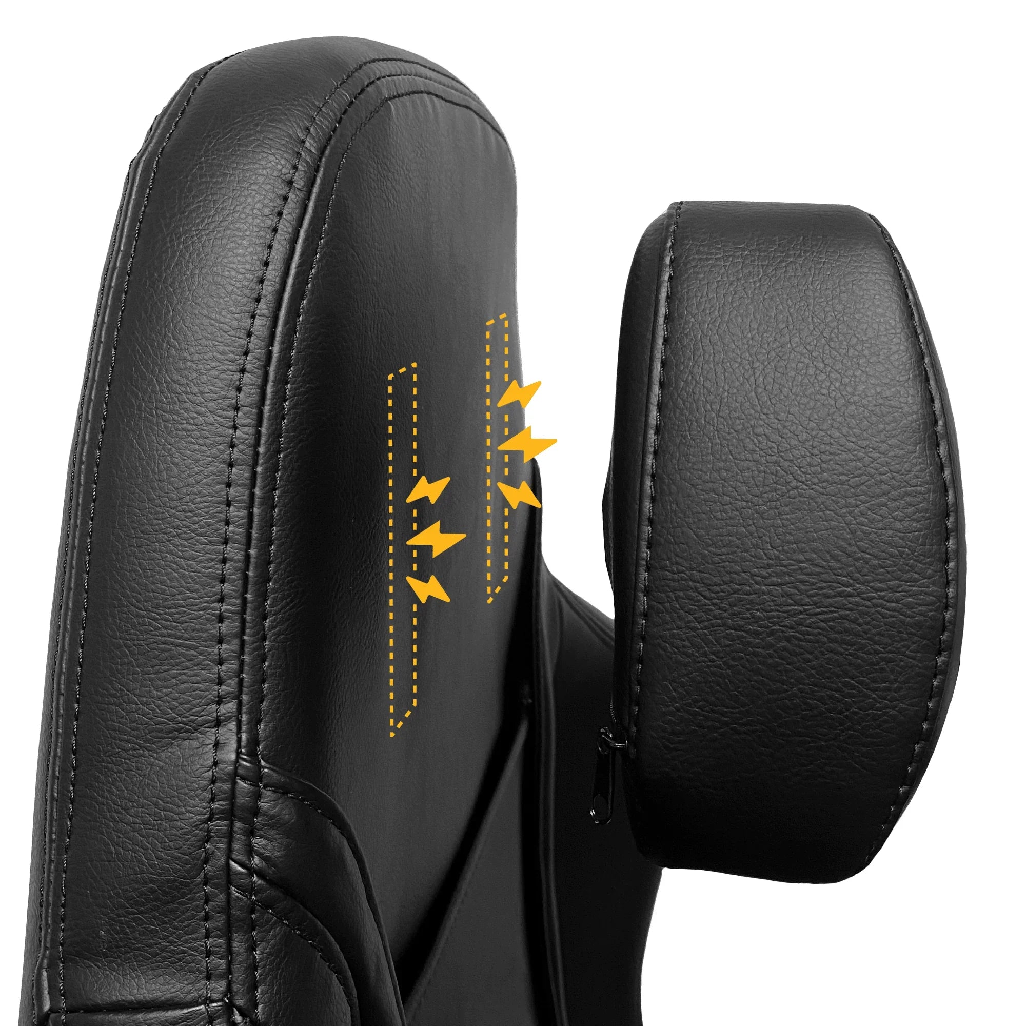 Ergonomic office chair backrest in black leather with adjustable lumbar support