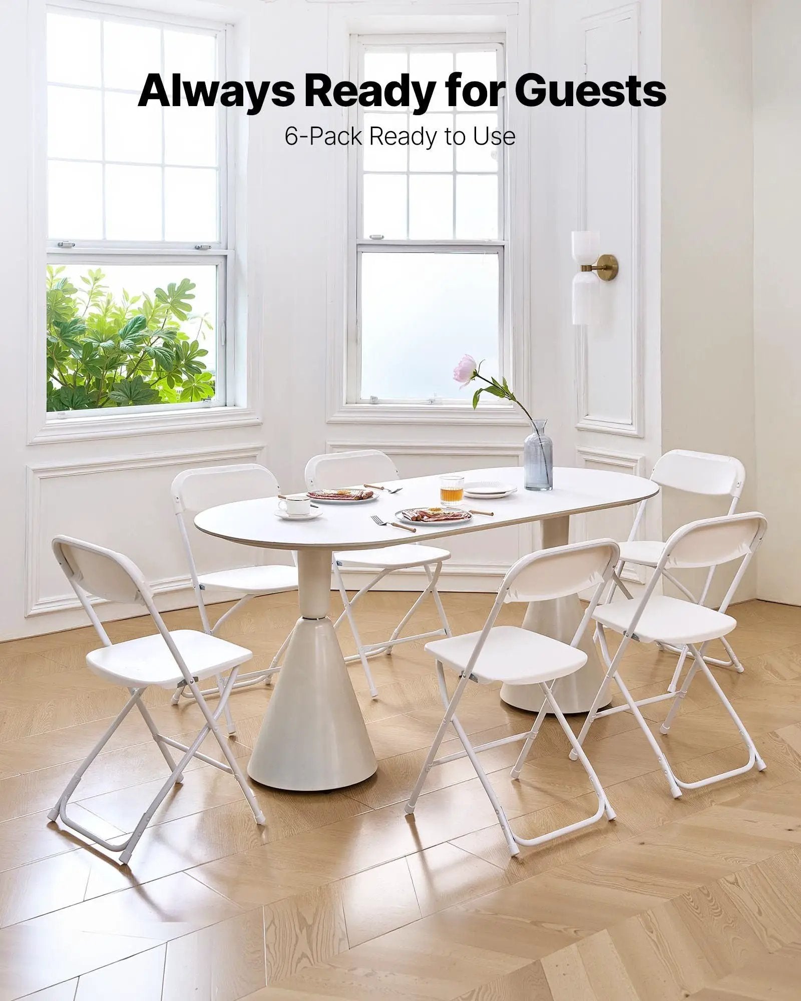 6 Pack Folding Chairs, Foldable Plastic Chairs with Heavy Duty Metal Frame, Portable Folding Card Table Chairs, Stackable Indoor Outdoor Seats for Home, Yard, Garden, Parties, Events, White by Doba