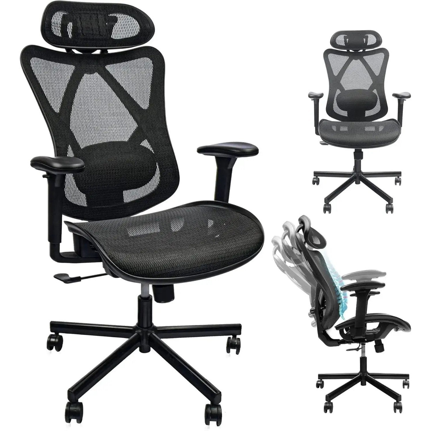 Ergonomic Mesh Office Chair Adjustable Lumbar Support Headrest by Doba
