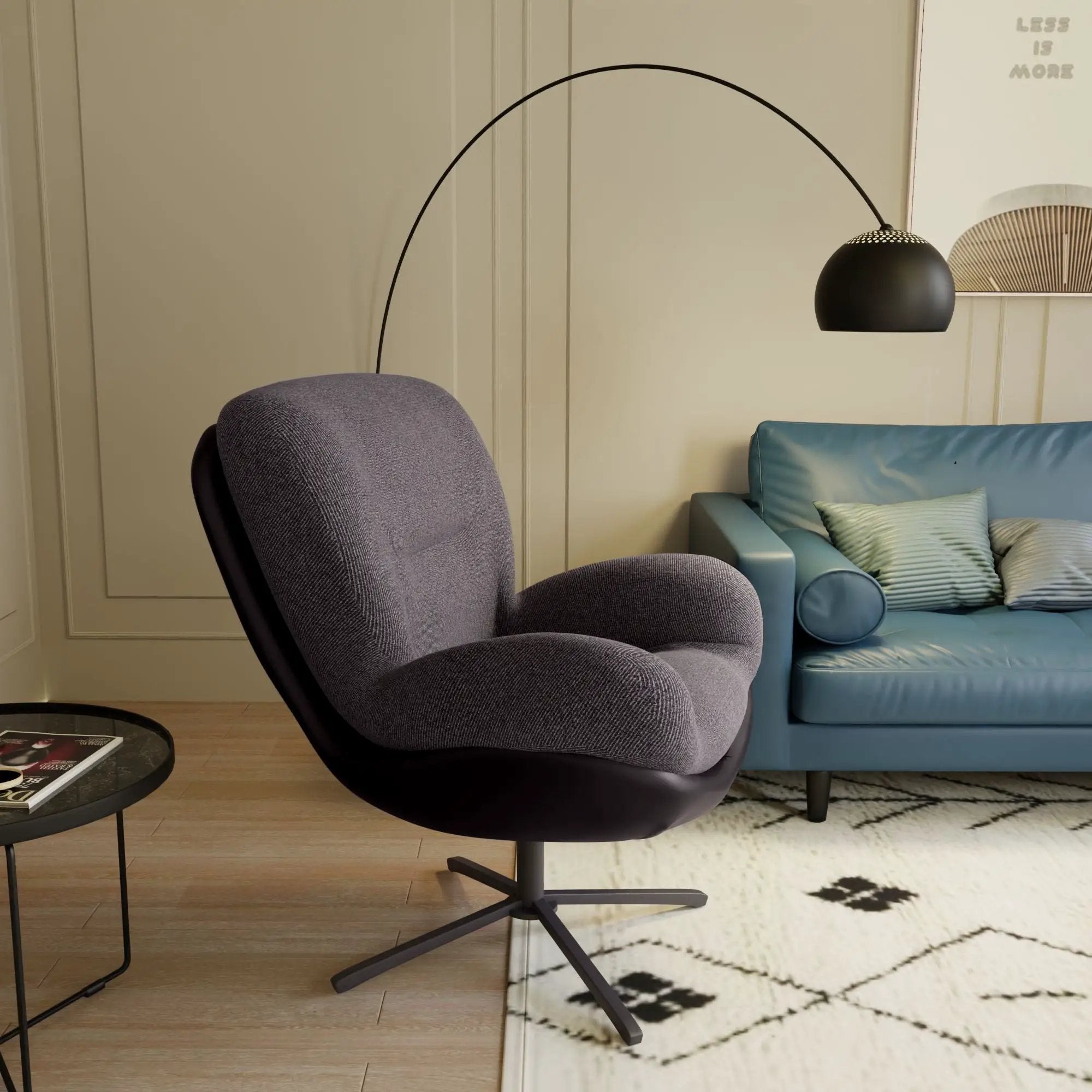 360° Swivel Accent Chair, Modern Chenille Lounge Chair with Faux Leather and Black Metal Base Frame, Comfortable Reading Chair for Small Spaces, Living Room, Bedroom, Reading Corner, Office, Dark Gray by Platinum-Level Office Chairs