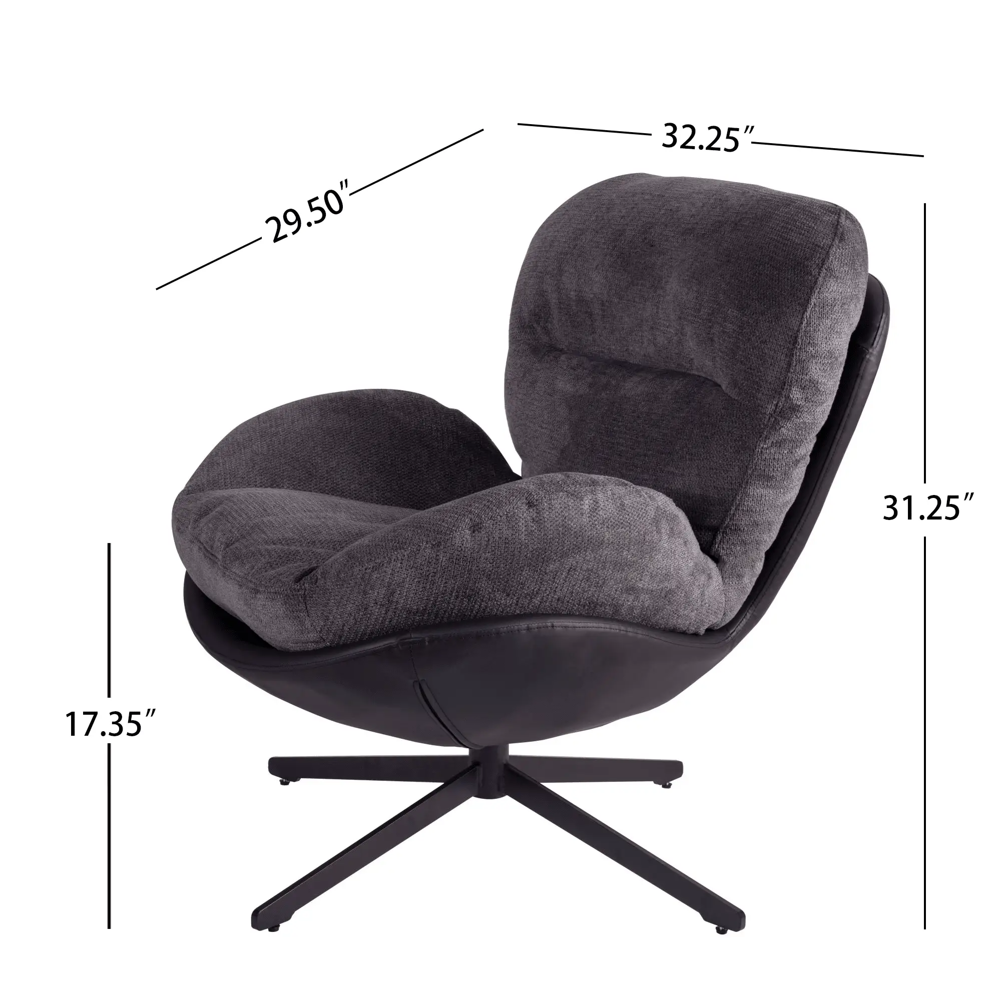 360° Swivel Accent Chair, Modern Chenille Lounge Chair with Faux Leather and Black Metal Base Frame, Comfortable Reading Chair for Small Spaces, Living Room, Bedroom, Reading Corner, Office, Dark Gray by Platinum-Level Office Chairs