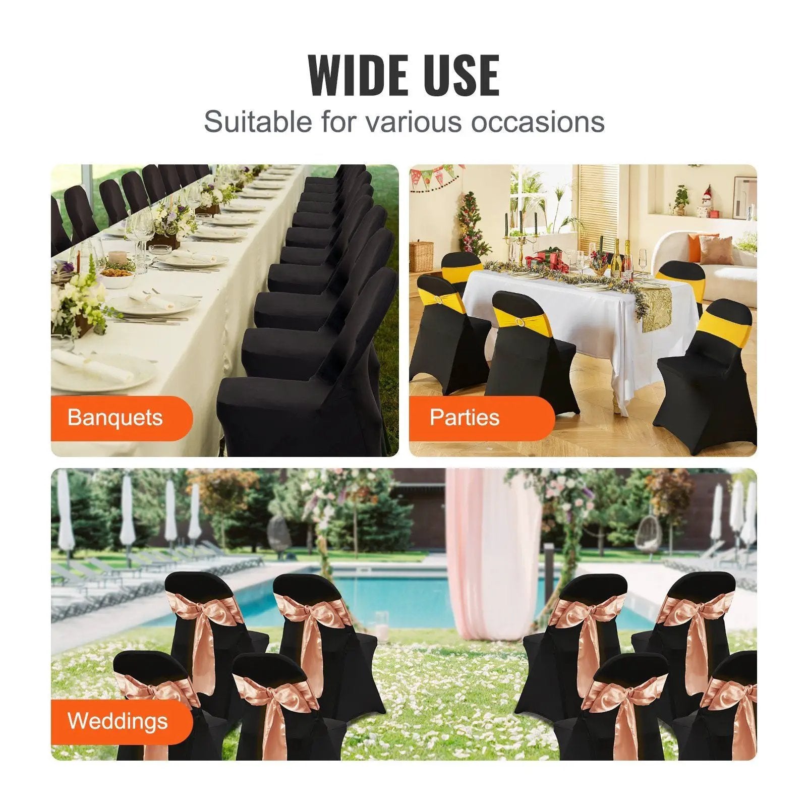 Stretch Spandex Folding Chair Covers, Universal Fitted Chair Cover, Removable Washable Protective Slipcovers, for Wedding, Holiday, Banquet, Party, Celebration, Dining (50PCS Black) by Platinum-Level Office Chairs