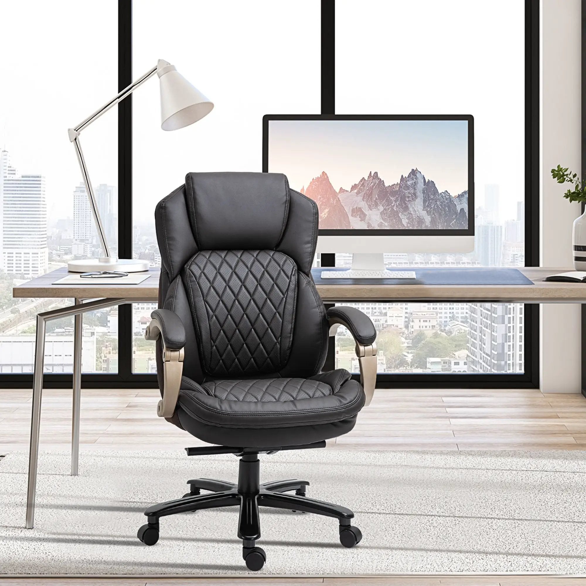 Big and Tall Executive Office Chair, High-Back Office Chair with Adjustable Tilt Angle, Thick Padding Diamond Leather, Brown by Platinum-Level Office Chairs