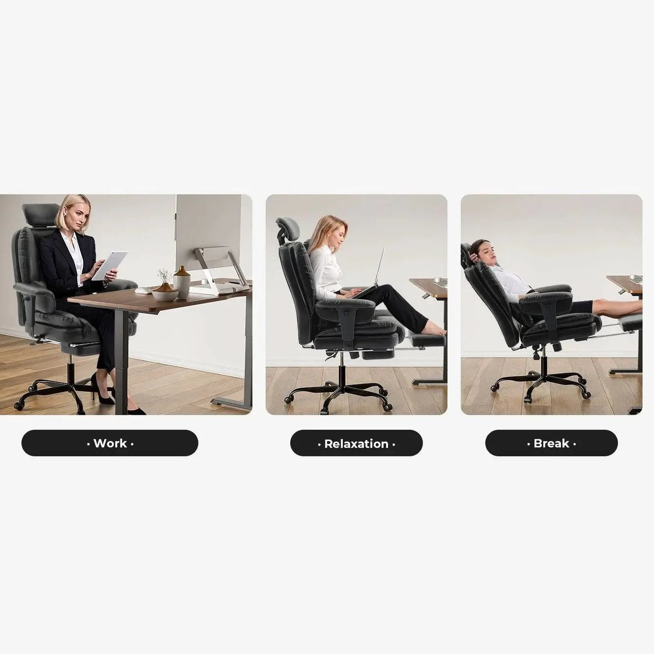 Ergonomic High Back Office Chair 200 Kg PU Leather Liftable Headrest by Doba