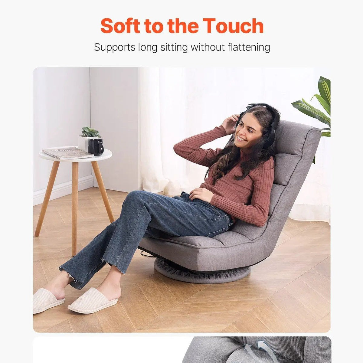 Swivel Floor Gaming Chair, 360-Degree Rotating Floor Chair with 4 Adjustable Position Folding Backrest and Lumbar Support, Folding Video Reclining Sofa for Watching TV Reading Playing Game, Gray by Platinum-Level Office Chairs