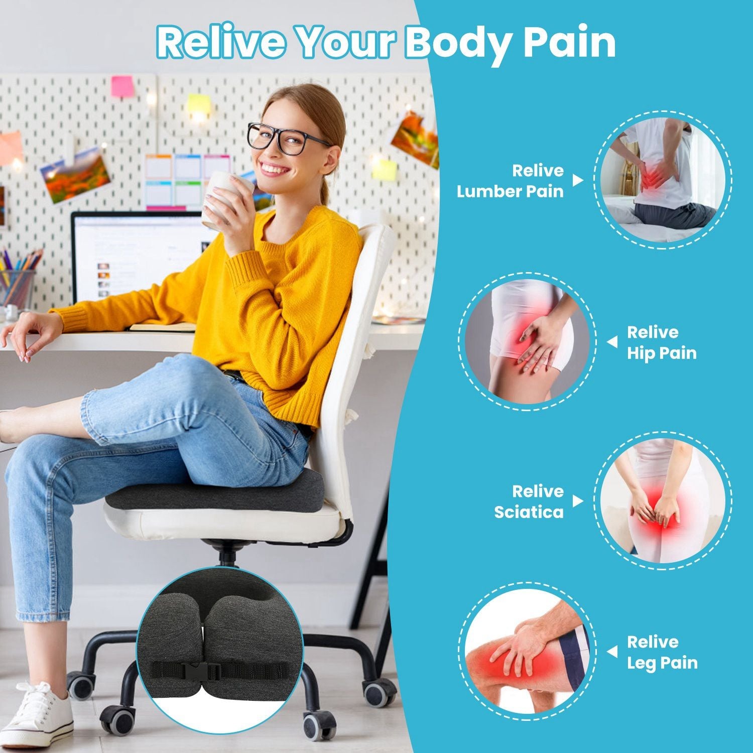 Donut Pillow Seat Cushion Memory Foam Donut Chair Cushions Ergonomic Seat Cushion Pad for Coccyx Prostate Sciatica Pelvic Floor Pressure Sores Office Home Use by Platinum-Level Office Chairs