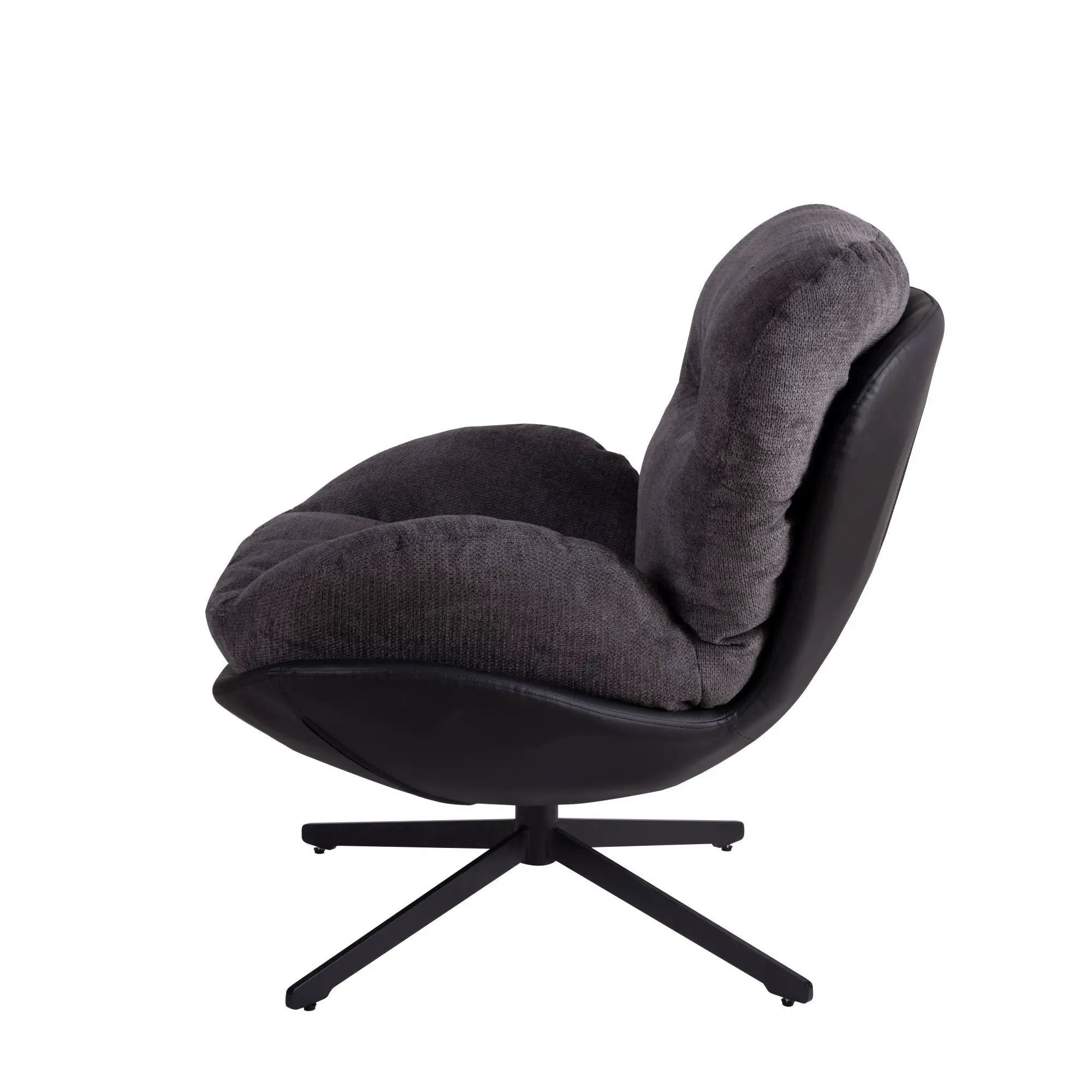 360° Swivel Accent Chair, Modern Chenille Lounge Chair with Faux Leather and Black Metal Base Frame, Comfortable Reading Chair for Small Spaces, Living Room, Bedroom, Reading Corner, Office, Dark Gray by Platinum-Level Office Chairs