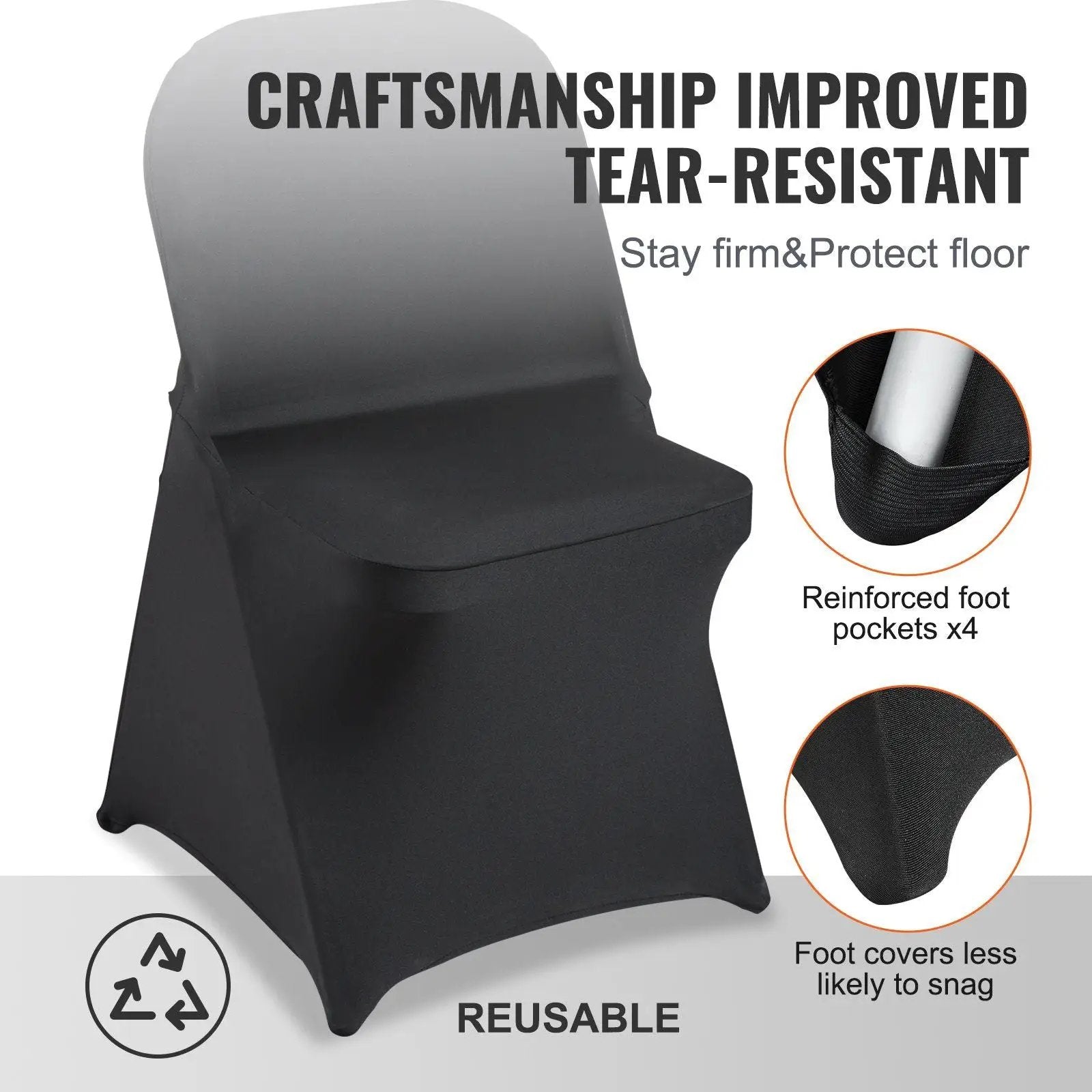 Stretch Spandex Folding Chair Covers, Universal Fitted Chair Cover, Removable Washable Protective Slipcovers, for Wedding, Holiday, Banquet, Party, Celebration, Dining (50PCS Black) by Platinum-Level Office Chairs