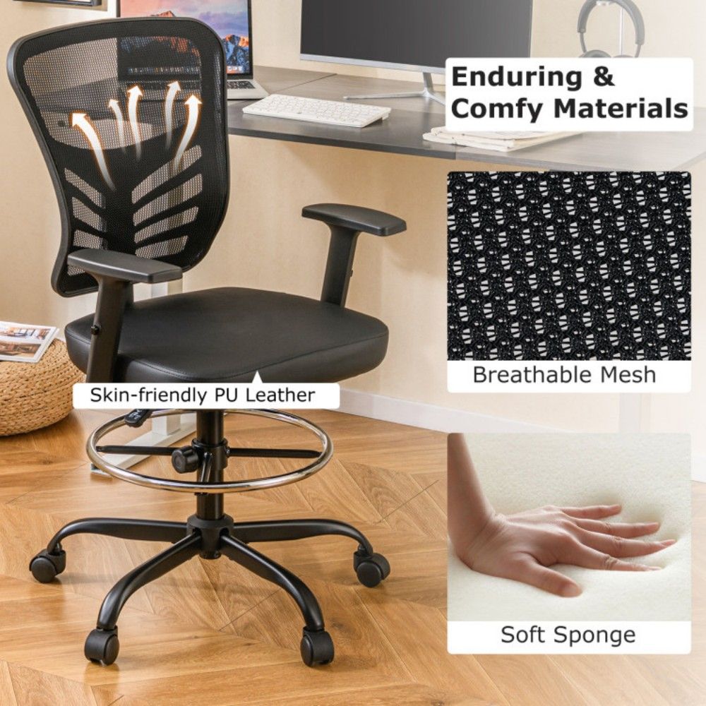PU trim mesh drafting chair – view 7