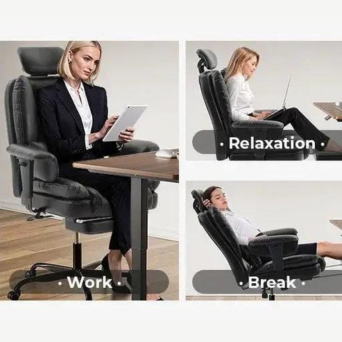 Ergonomic High Back Office Chair 200 Kg PU Leather Liftable Headrest by Doba