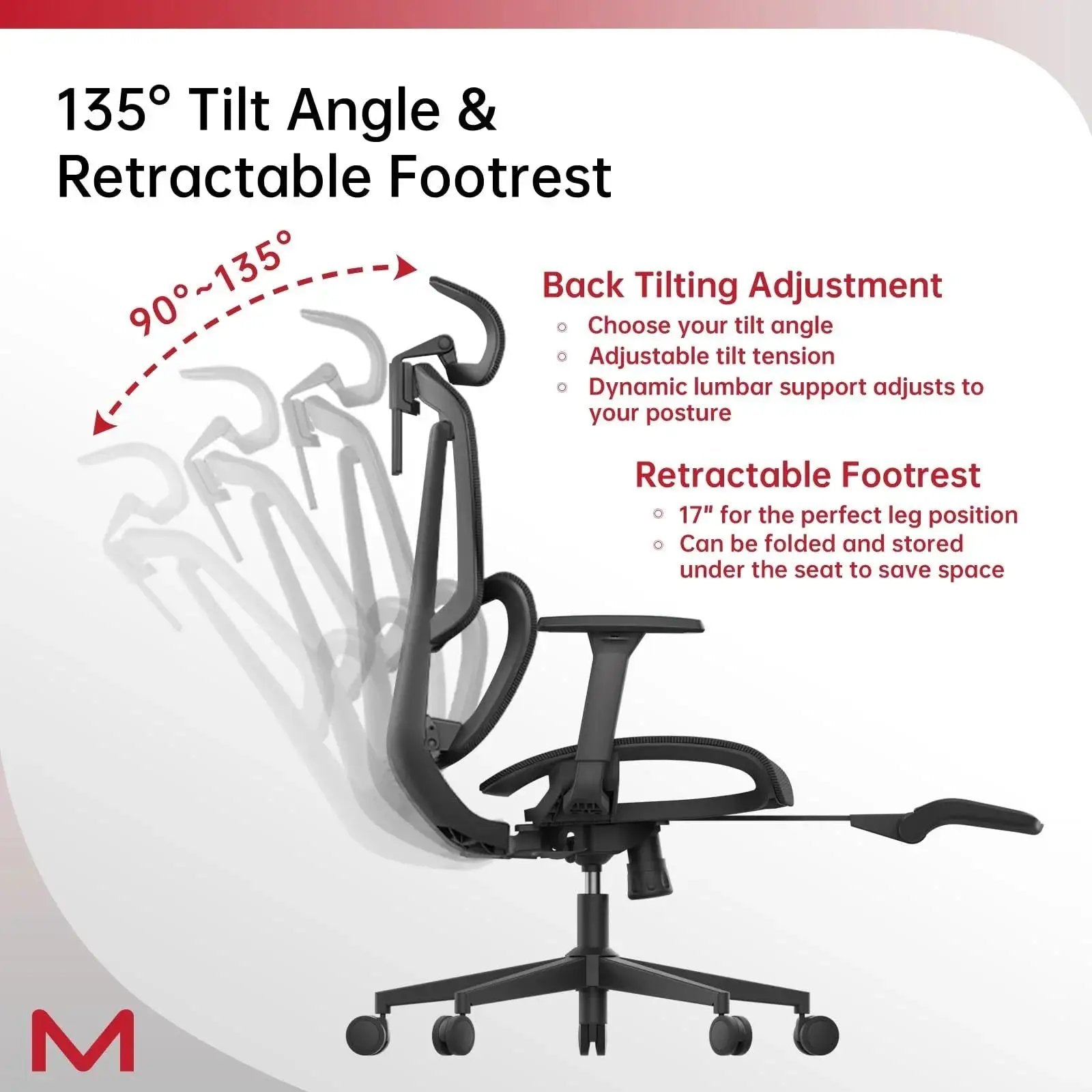 M2 MT Adaptive Ergonomic Office Chair With Lumbar Support And Footrest by Doba
