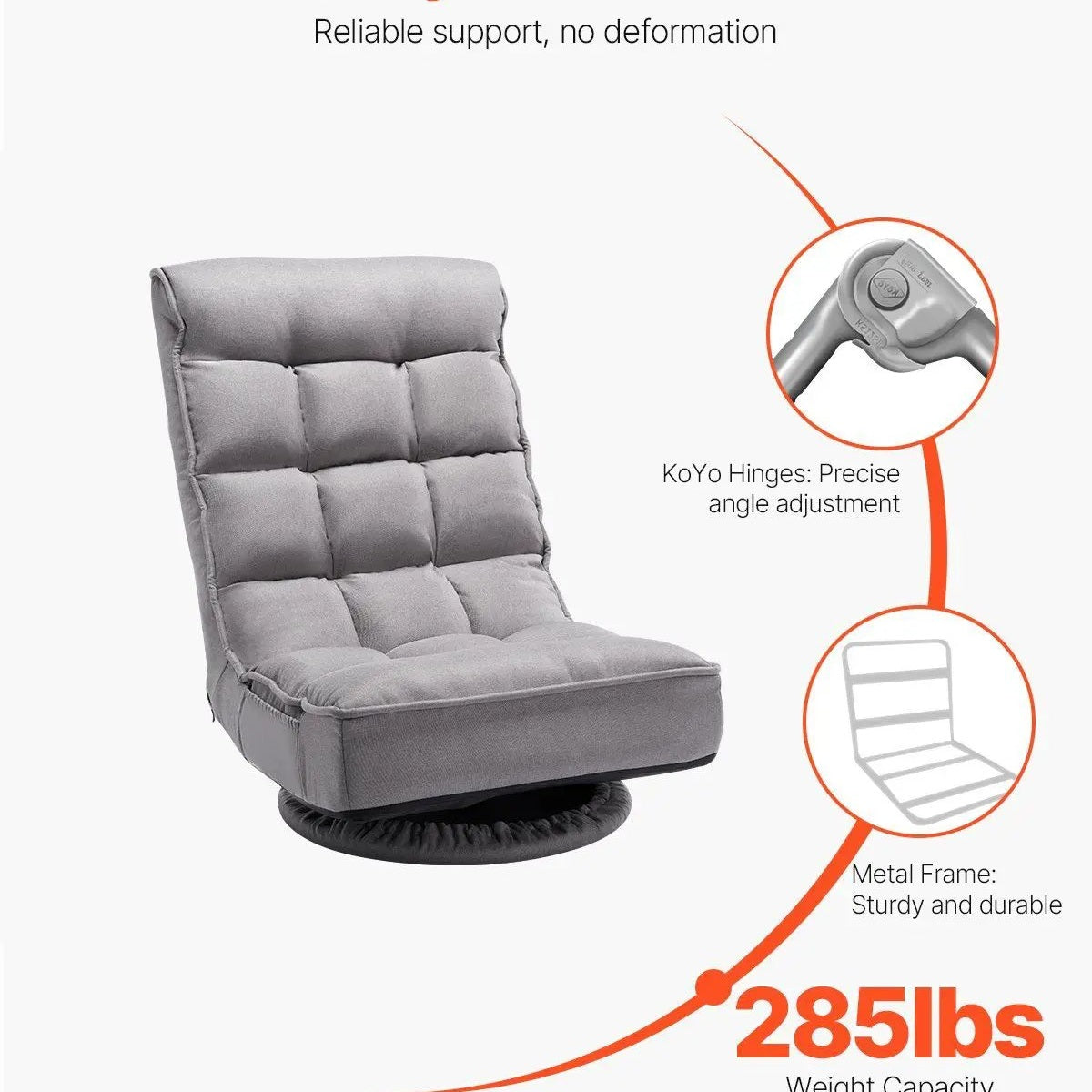 Swivel Floor Gaming Chair, 360-Degree Rotating Floor Chair with 4 Adjustable Position Folding Backrest and Lumbar Support, Folding Video Reclining Sofa for Watching TV Reading Playing Game, Gray by Platinum-Level Office Chairs