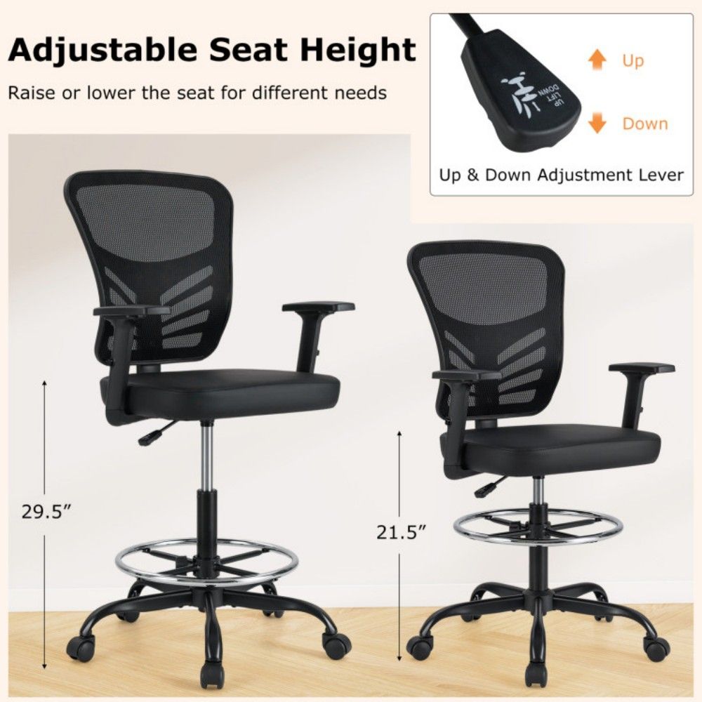 PU trim mesh drafting chair – view 4