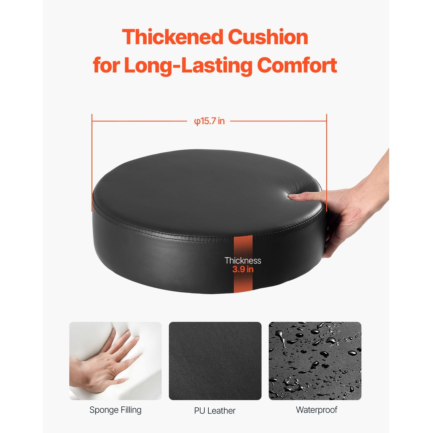 Rolling Stool with Foot Rest and Wheels, 450 LBS Weight Capacity Round Rolling Stool Chair, Height Adjustable Thickened PU Leather Swivel Stool for Salon, Spa, Massage, Tattoo, Clinic, Black by Platinum-Level Office Chairs