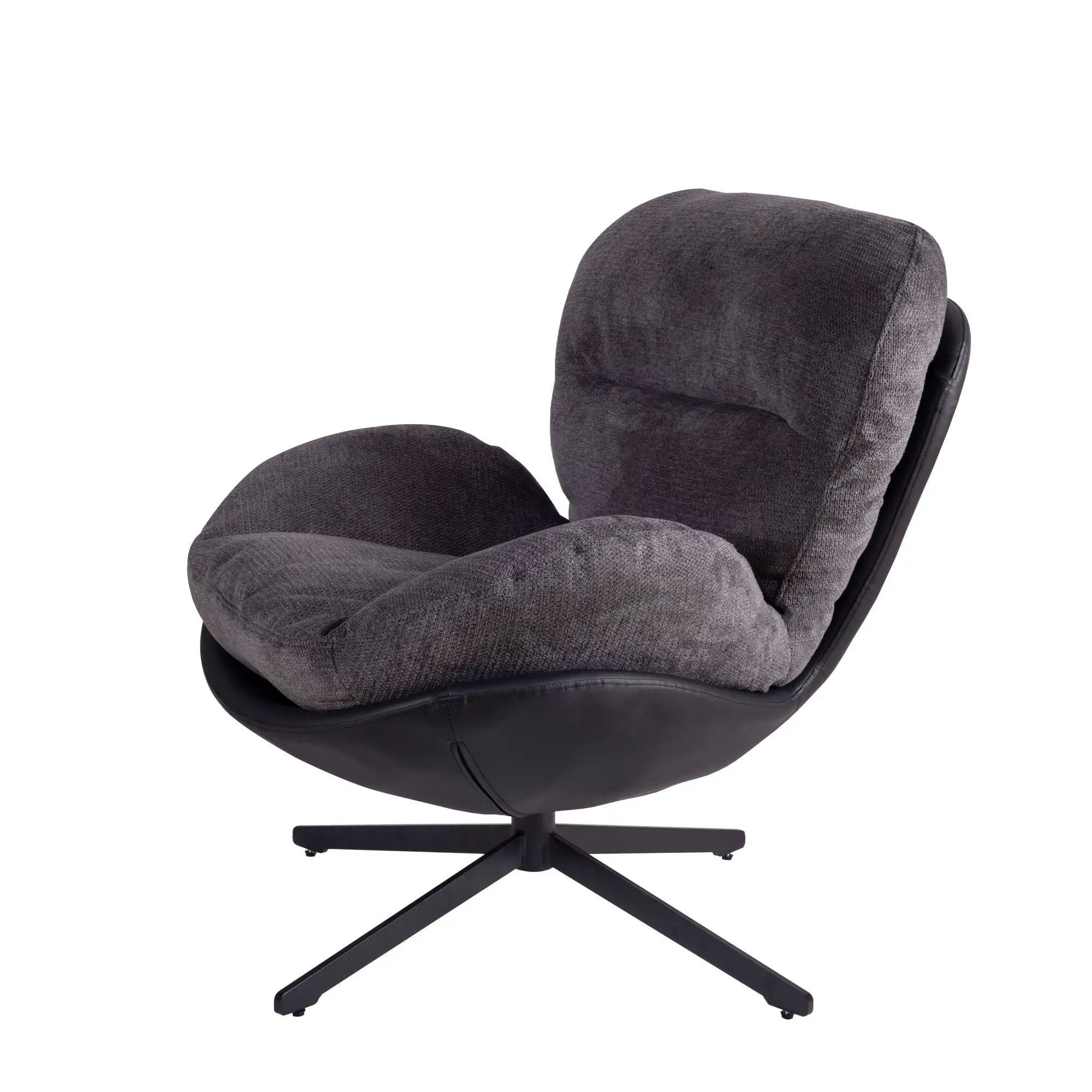 360° Swivel Accent Chair, Modern Chenille Lounge Chair with Faux Leather and Black Metal Base Frame, Comfortable Reading Chair for Small Spaces, Living Room, Bedroom, Reading Corner, Office, Dark Gray by Platinum-Level Office Chairs