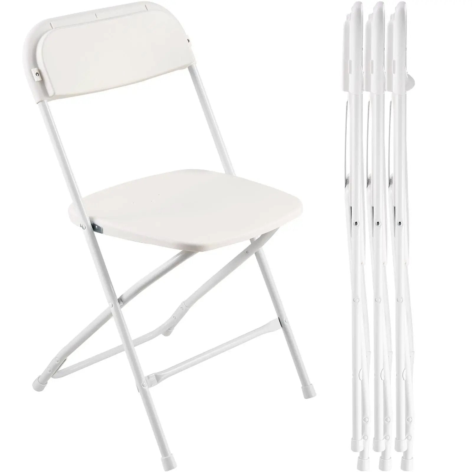 4 Pack Folding Chairs, Foldable Plastic Chairs with Heavy Duty Metal Frame, Portable Folding Card Table Chairs, Stackable Indoor Outdoor Seats for Home, Yard, Garden, Parties, Events, White by Platinum-Level Office Chairs
