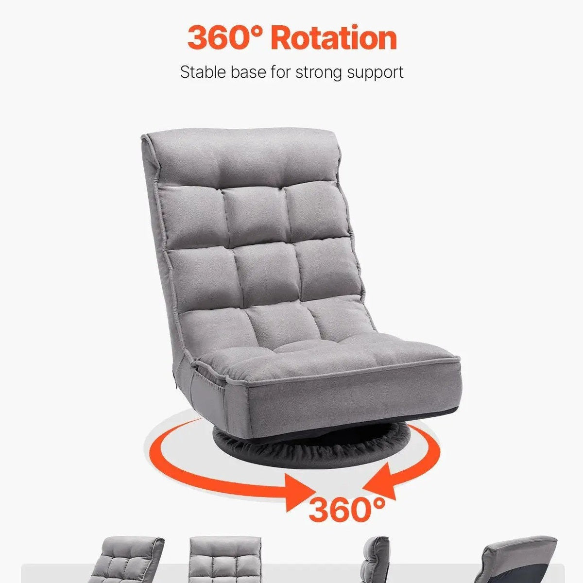 Swivel Floor Gaming Chair, 360-Degree Rotating Floor Chair with 4 Adjustable Position Folding Backrest and Lumbar Support, Folding Video Reclining Sofa for Watching TV Reading Playing Game, Gray by Platinum-Level Office Chairs