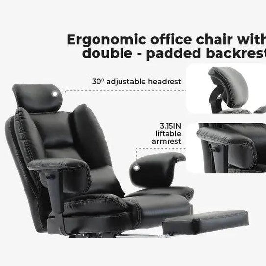 Ergonomic High Back Office Chair 200 Kg PU Leather Liftable Headrest by Doba