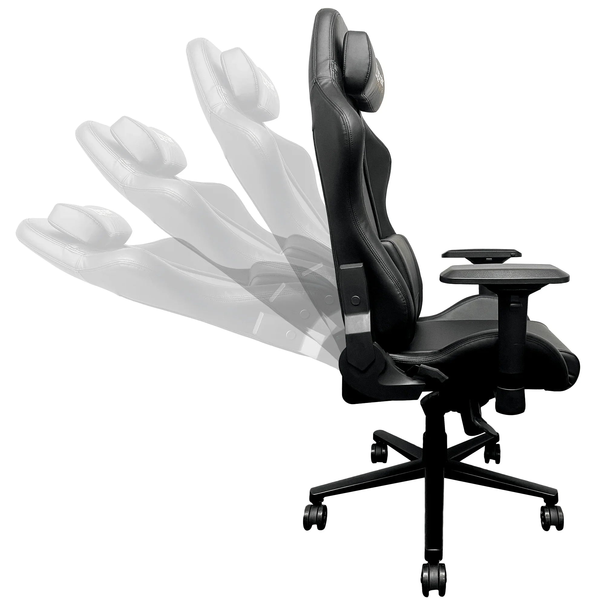 Adjustable ergonomic office chair with reclining backrest and headrest, black leather design