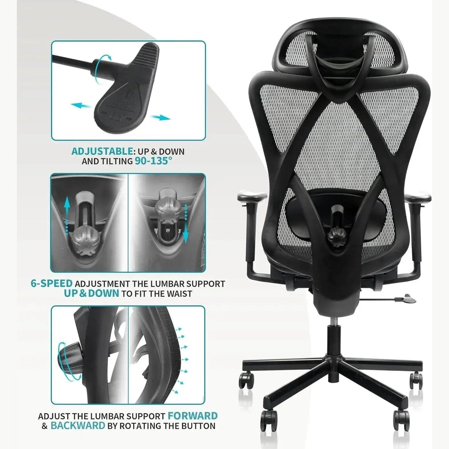 Ergonomic Mesh Office Chair Adjustable Lumbar Support Headrest by Doba