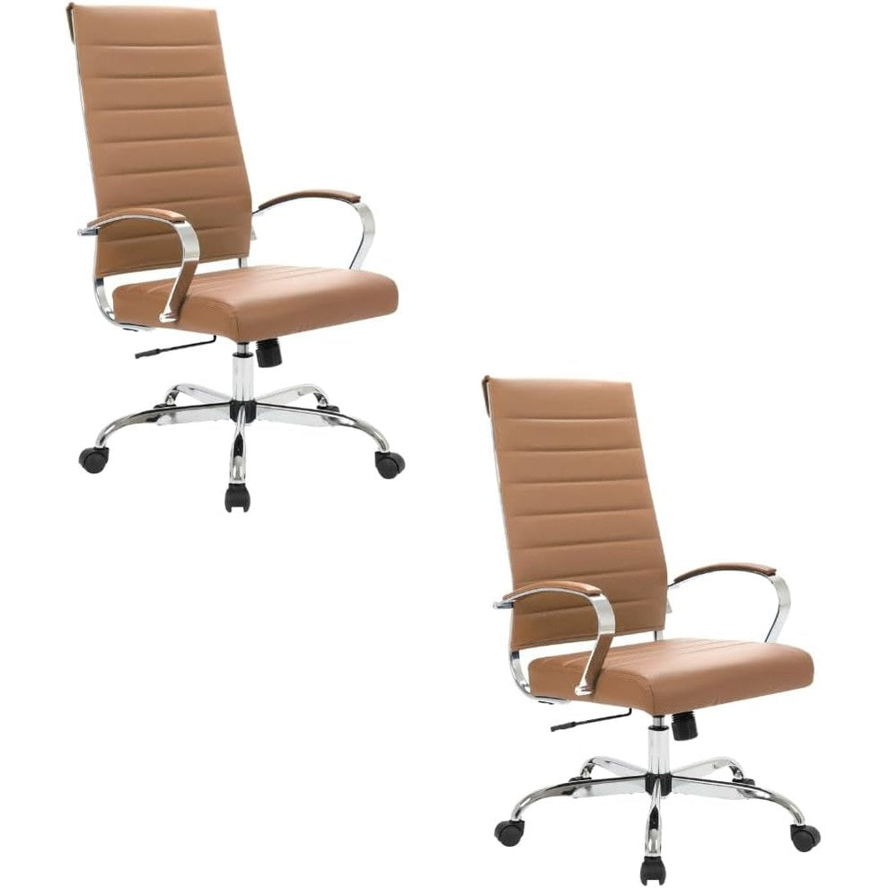 Leisuremod Benmar Modern High-Back Office Chair, 360-Degree Adjustable Swivel Task Furniture in Leather Upholstery with Ribbed Backrest for Home and Office