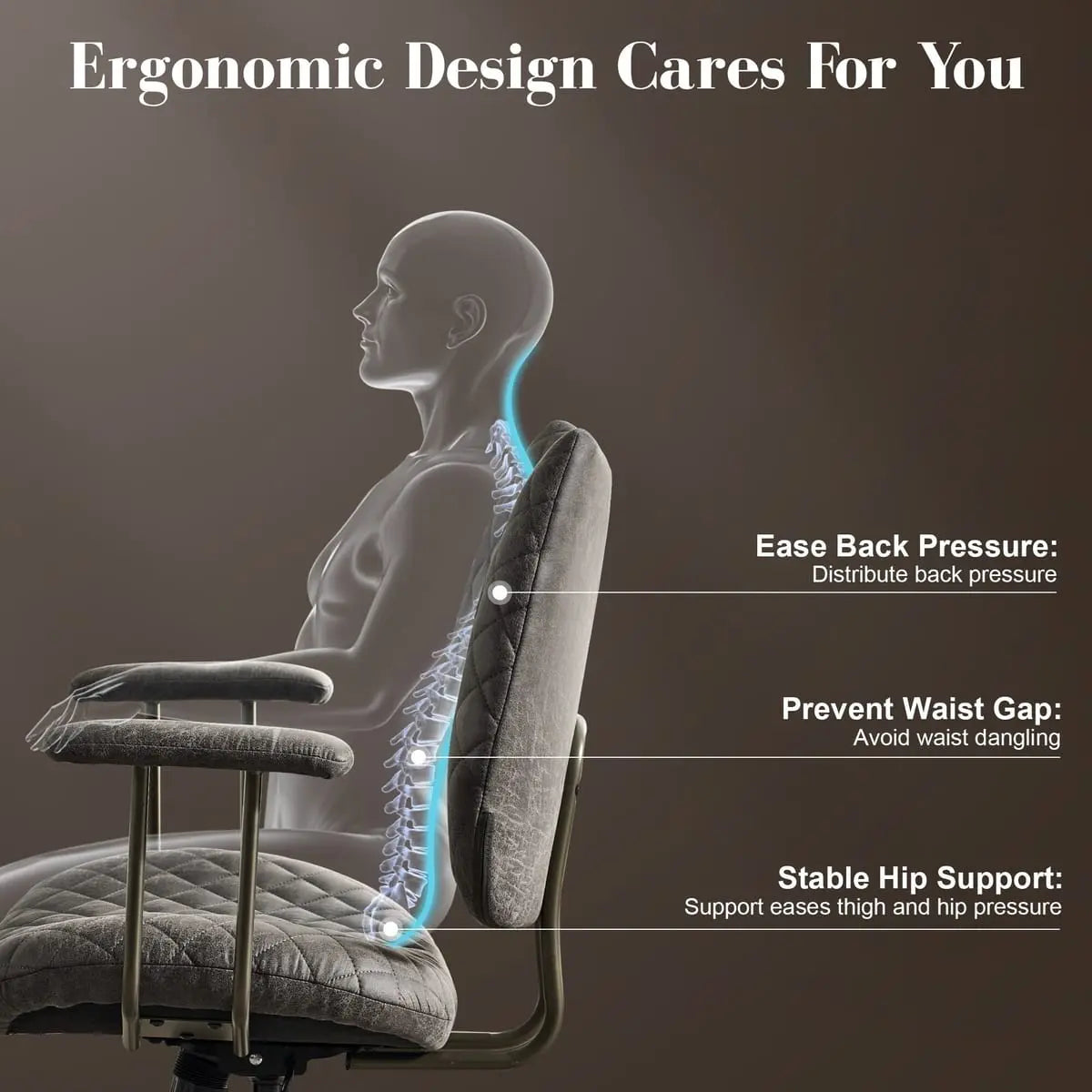 HOOOWOOO Mid-Century Leather Ergonomic Adjustable Swivel Office Chair
