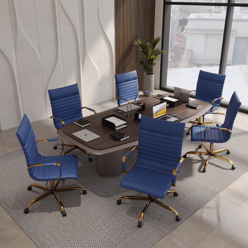 17 PCS Harris Modern High-Back Leather Upholstered Office Chair with Tilt & Swivel for Home Office - Navy Blue