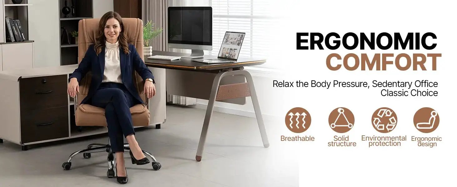 Executive Office Chair High Back PU Leather Ergonomic Swivel ComfortPlus - Platinum-Level Office Chairs