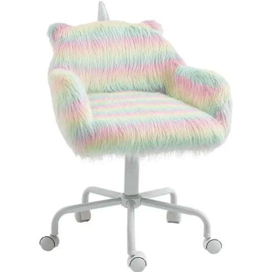 Rainbow Fuzzy Unicorn Desk Chair - Plush & Swivel Kids Office Seat - Platinum-Level Office Chairs