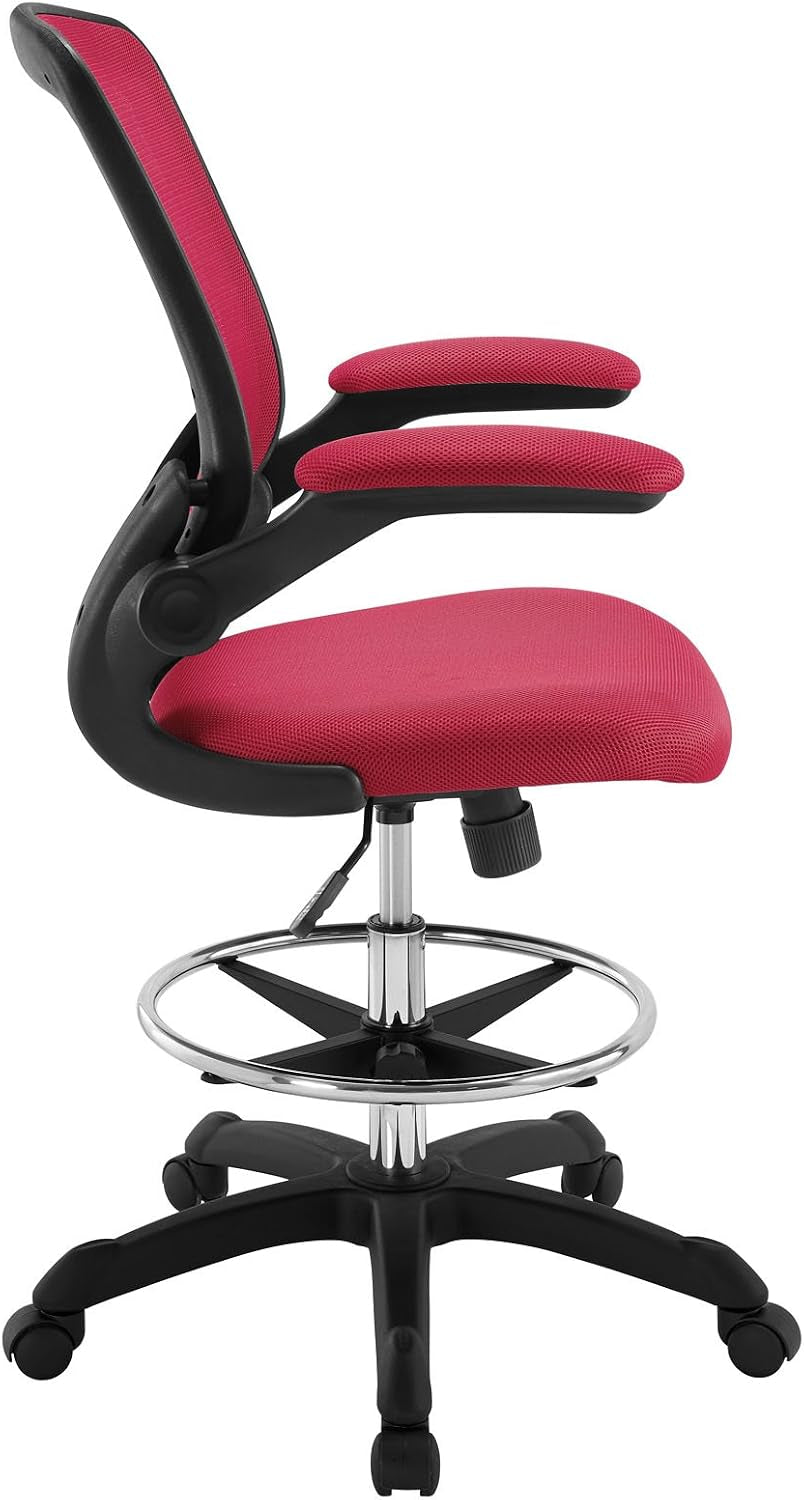 Modway MO-EEI-1423-RED Reception Desk Flip-Up Arm Drafting Chair, Nylon in Red