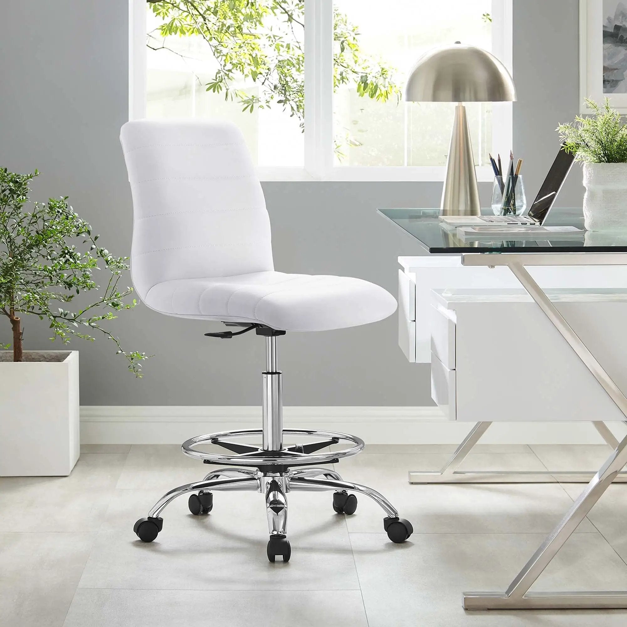 Drafting Chair Vegan Leather Armless Adjustable Stool