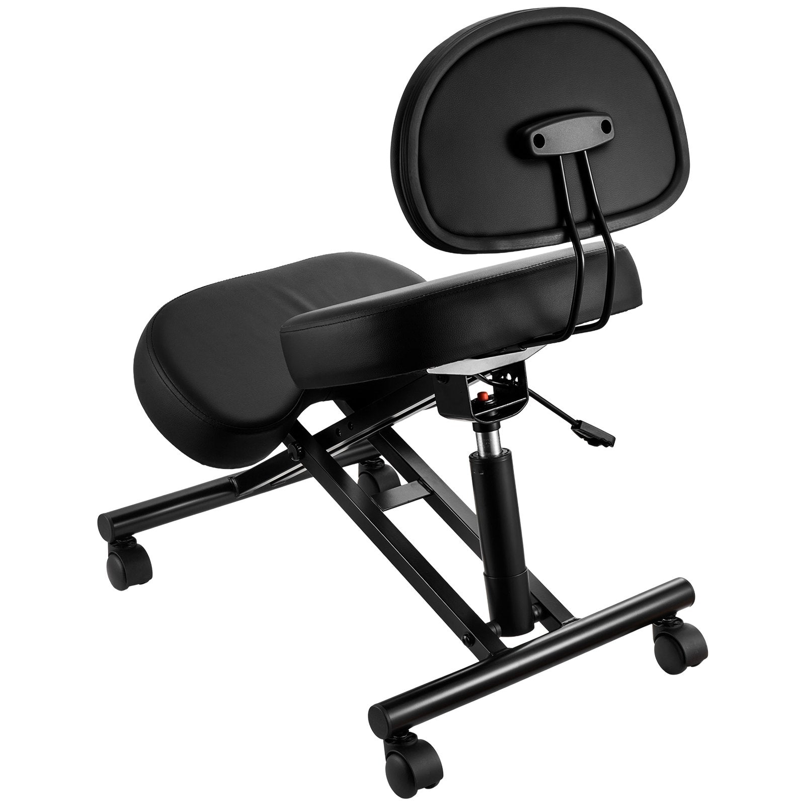 Black Kneeling Chair with Backrest and Wheels, Ergonomic Posture Seat