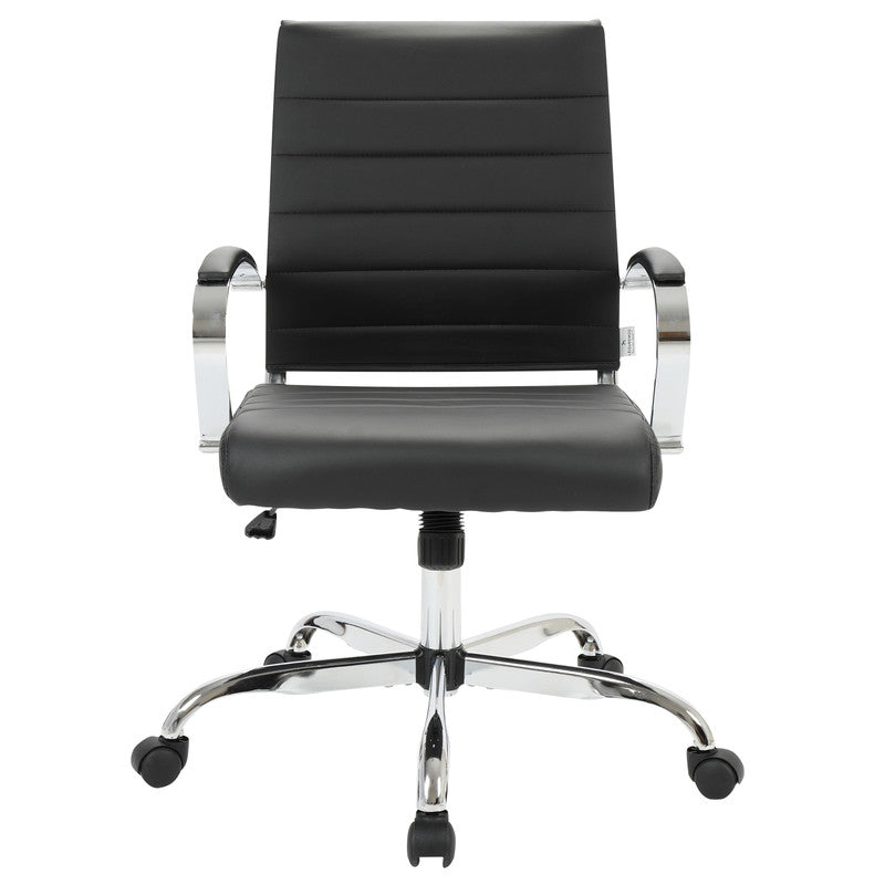 30 PCS Benmar Leather Office Desk Computer Chair with Ribbed Seat and Steel Frame - Black