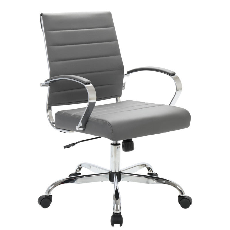 30 PCS Benmar Leather Office Desk Computer Chair with Ribbed Seat and Steel Frame - Grey